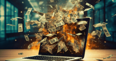 Money flowing out of a laptop